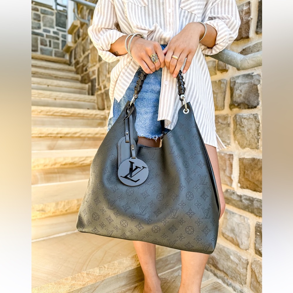 Louis Vuitton Carmel Black Mahina Hobo with Braided Handle